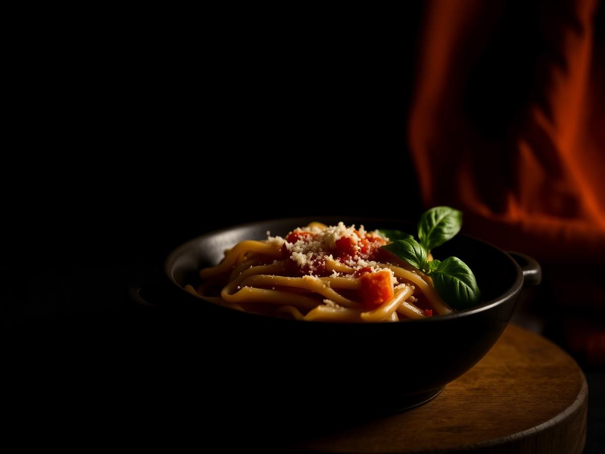 Hausgemachte Penne all'Arrabbiata mit Parmesan und Basilikum bei Da Luigi Bremen
